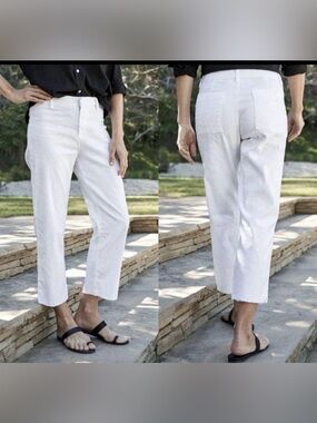 Frank & Eileen Kinsale Women’s White Raw Hem Ankle Pants Cotton Flax 8 Summer